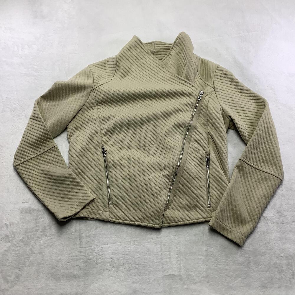 Premise Jacket Womens Small Beige Knit Moto Asymmetrical Zip Front Pockets